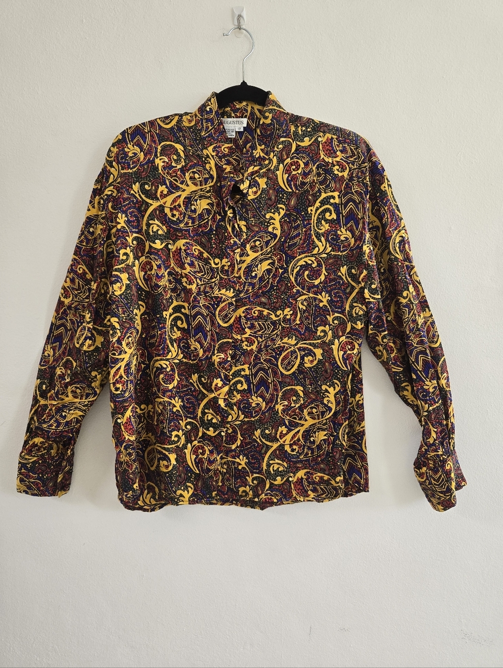 Vintage-Inspired Paisley Long Sleeve Shirt - Yellow & Purple By Augustus In Silk